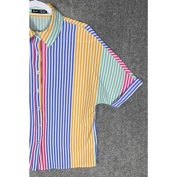 Greathe Short Sleeve Cuffed Striped Button Up Shirt Top Womens Size Medium - Picture 5 of 10